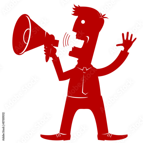 man with loudspeaker.Vector red silhouette on white