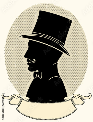 Gentleman in a a hat and mustache.Vector face silhouette