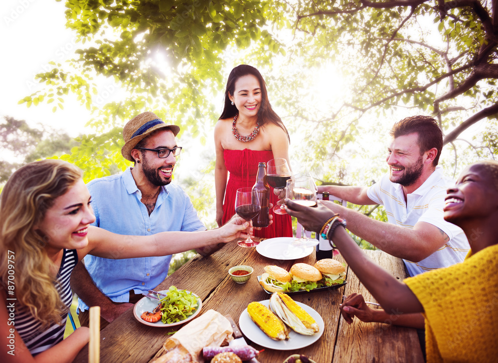 Friends Outdoors Vacation Dining Hanging out Concept Friends Outdoors Vacation Dining Hanging out Concept
