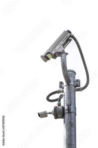 Outdoor CCTV Camera on the pole with White Background