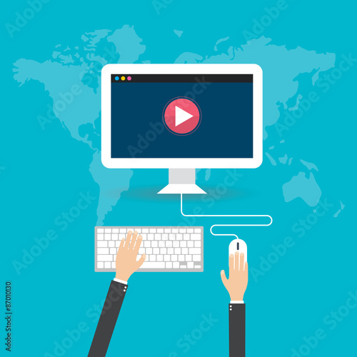 Flat design concepts online video flat illustration.