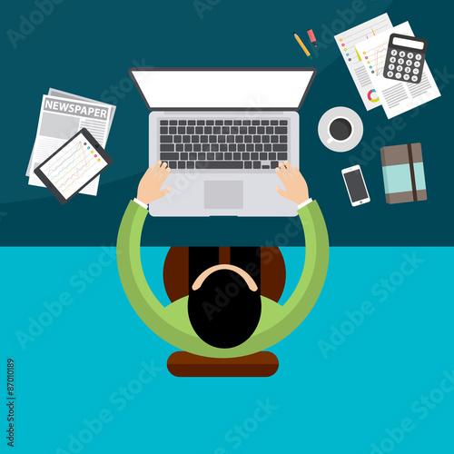 Flat design creative office workspace, Concept of work place