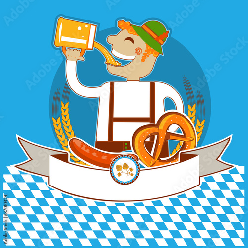 oktoberfest symbol kabel with man and beer.Vector color illustra