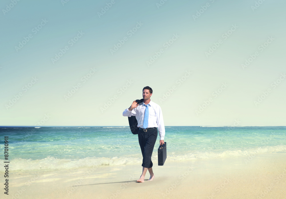 Businessman Relaxation Travel Beach Vacations Concept Businessman Relaxation Travel Beach Vacations Concept
