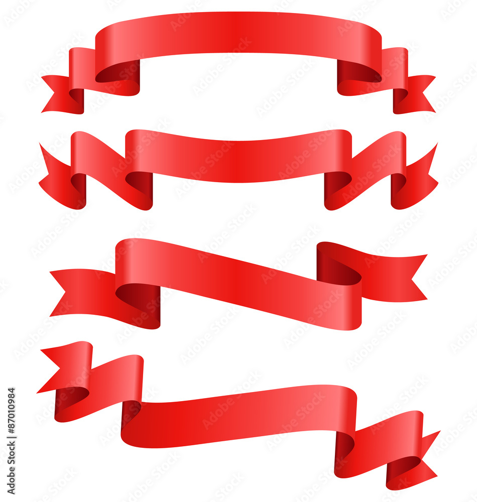 Celebration Curved Ribbons Variations Isolated on White Backgrou Celebration Curved Ribbons Variations Isolated on White Backgrou