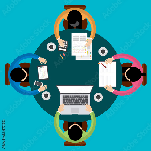 Team Teamwork Business Meeting Concept, Flat style, Infographics Business, vector