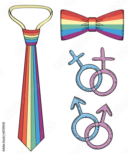 gay symbols.Rainbow tie and bow tie isolated on white