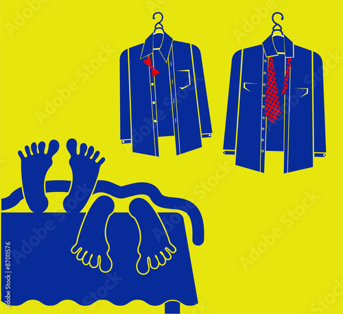 gay love illustration.Two men in bed