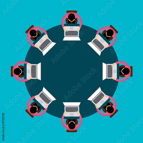 Teamwork and brainstorming concept with businessmen seating around table and working