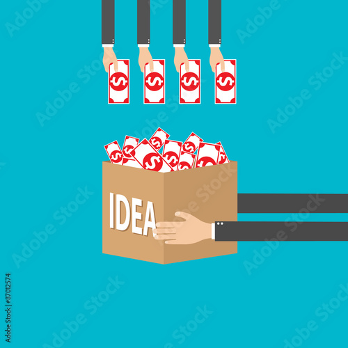 vector illustration concept for crowdfunding, funding project by raising monetary contributions from crowd of people