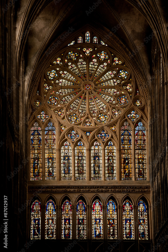 Western rose window in Saint Etienne de Metz Cathedral, France