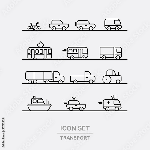 Transport icons set. Vehicle line icons
