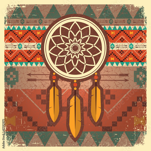 Vector dream catcher poster with ethnic ornament