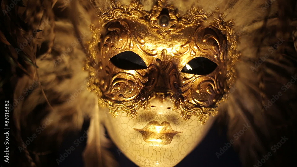 Close up footage of an elegant venecian carnival mask