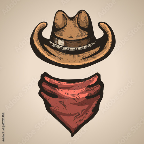 Cowboy hat and bandana scraf.Vector illustration