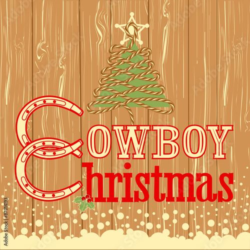 Cowboy Christmas card with decor rope tree
