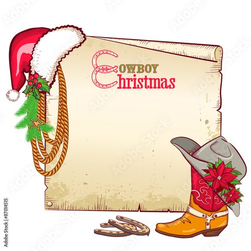 Christmas cowboy paper for text.Vector card background