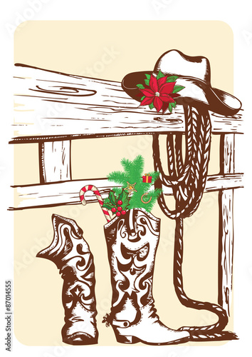 Christmas cowboy elements for holiday.