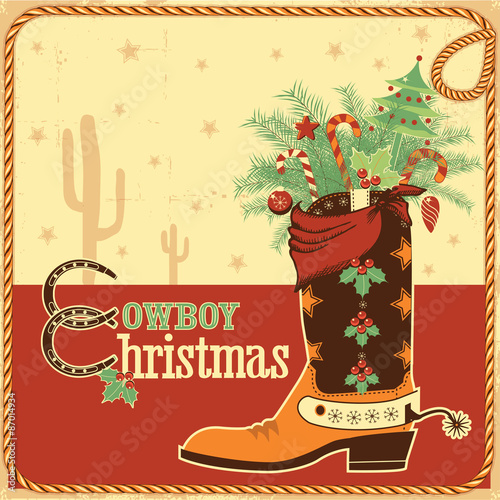 Cowboy christmas card with text and boot