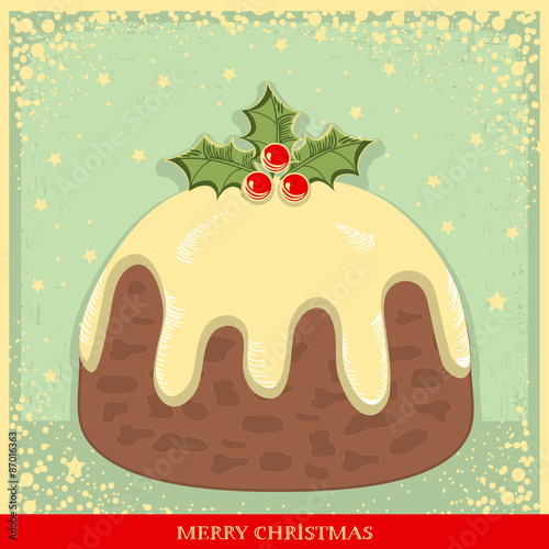 Vintage Christmas pudding snow frame