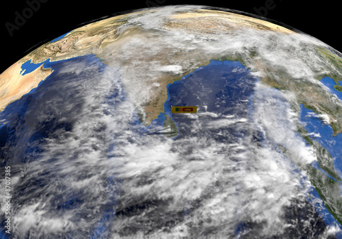 Fototapeta Naklejka Na Ścianę i Meble -  Sri Lanka flag on pole on earth globe illustration - Elements of this image furnished by NASA