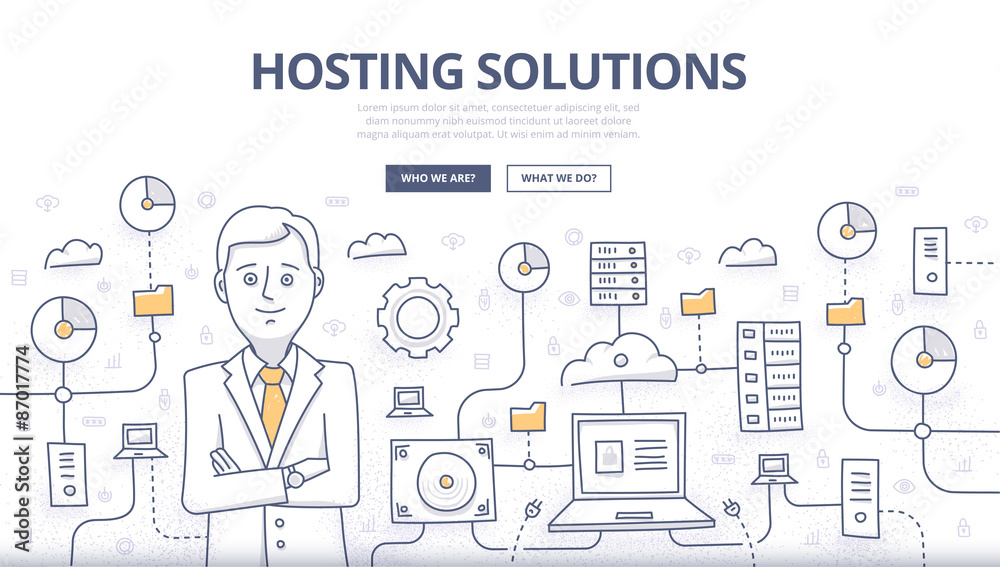 Hosting Solutions Doodle Concept Hosting Solutions Doodle Concept