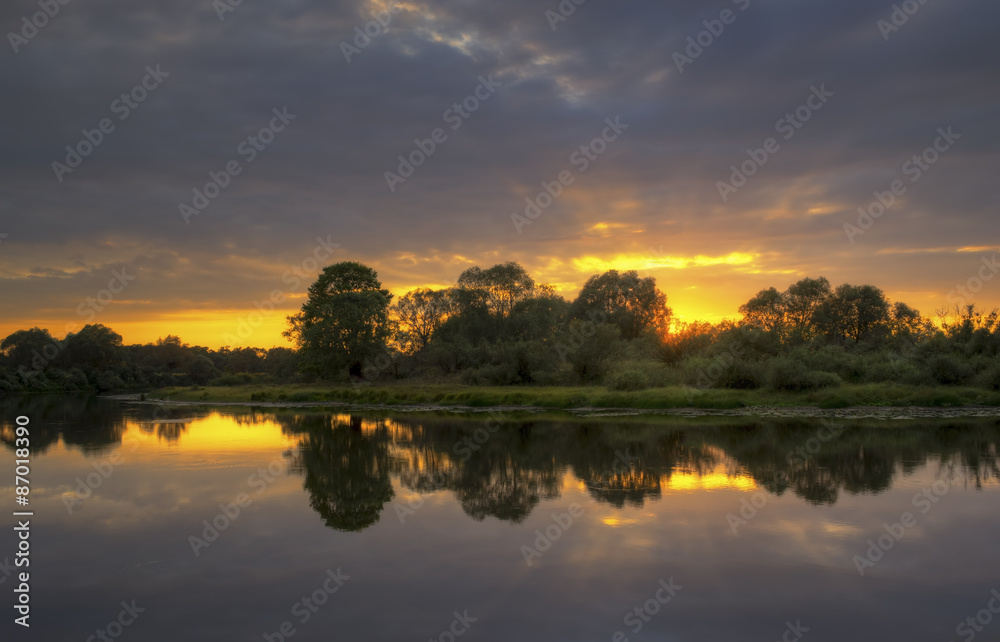 colorful sunset on the lake