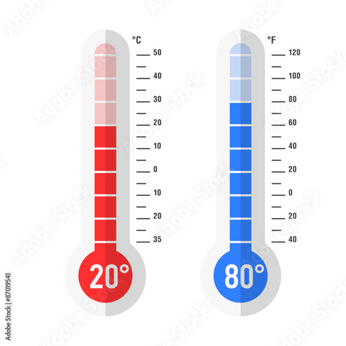 Flat style Celsius and Fahrenheit thermometers