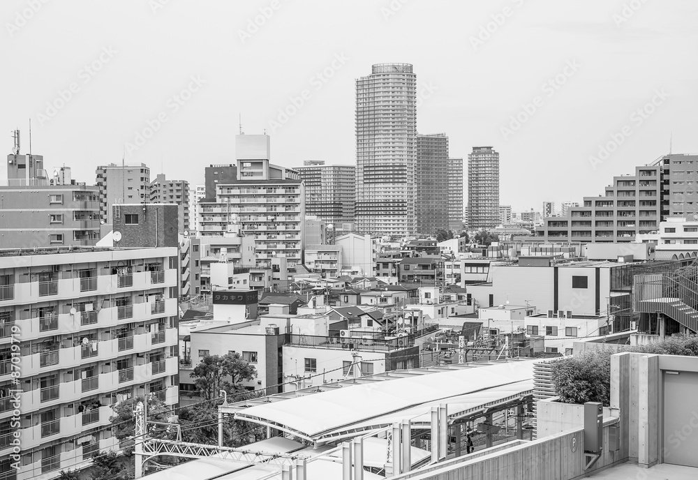 Fototapeta premium Building at the tokyo city on black and white,retro effect style