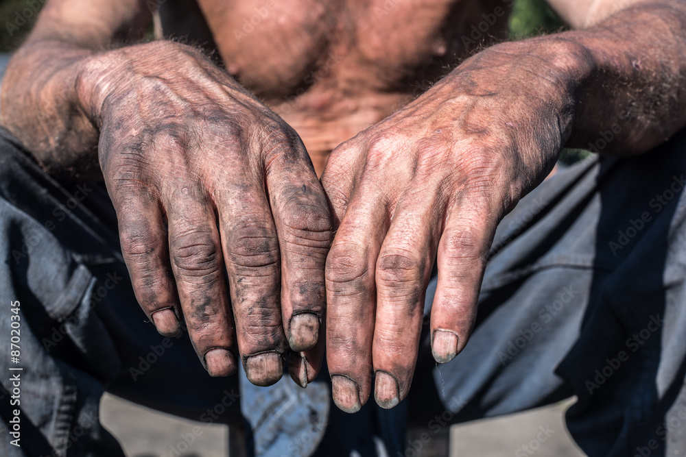 Fototapeta premium Worker Hands. Worker Man with Dirty Hands.
