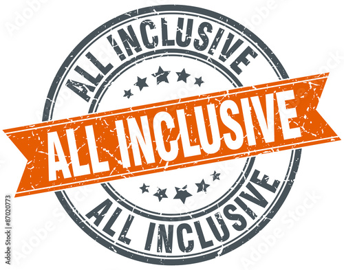all inclusive round orange grungy vintage isolated stamp
