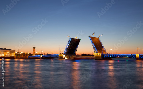 White nights in St. Petersburg. Divorced Palace bridge. Russia photo