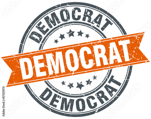 democrat round orange grungy vintage isolated stamp
