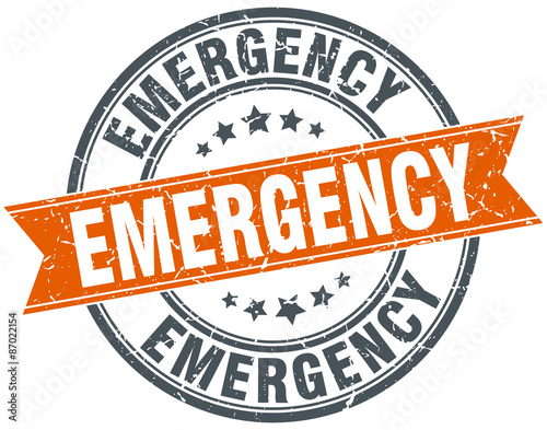 emergency round orange grungy vintage isolated stamp