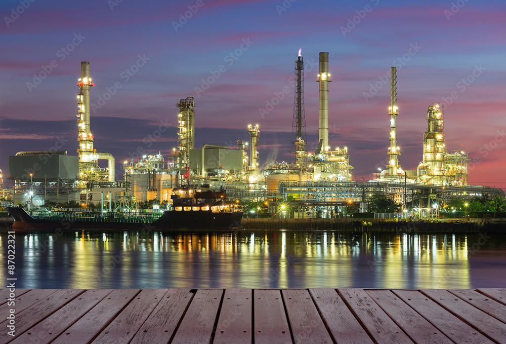 Naklejka premium Oil gas refinery plant. May called petroleum, production or petrochemical plant. Industrial factory construction from engineering technology with steel pipe, pipeline, tank. Business for power energy.