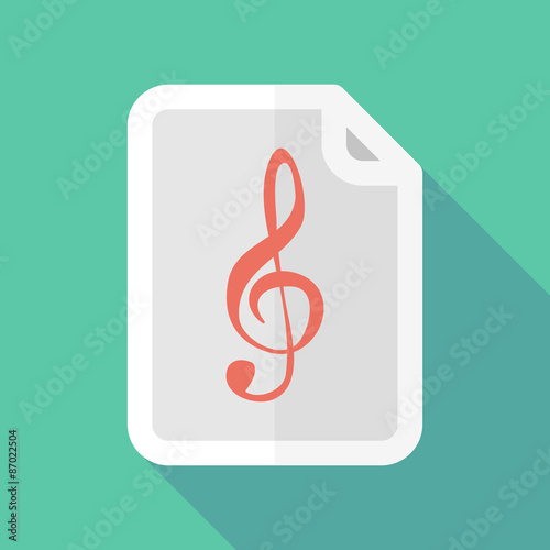 Long shadow document icon with a g clef