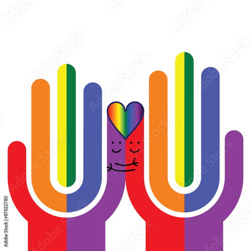 Happy gay couple in love are hugging, vector