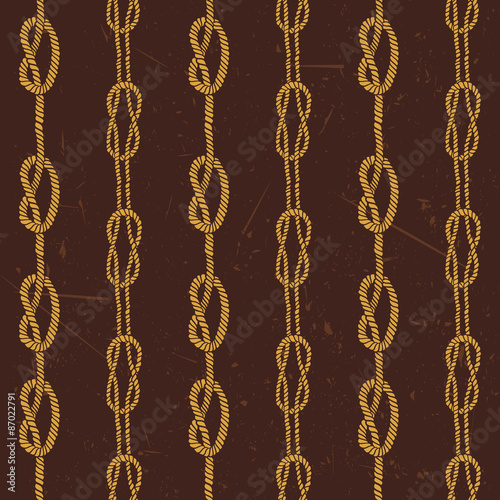 Navy rope and marine knots striped seamless pattern. Vintage vector illustration collection