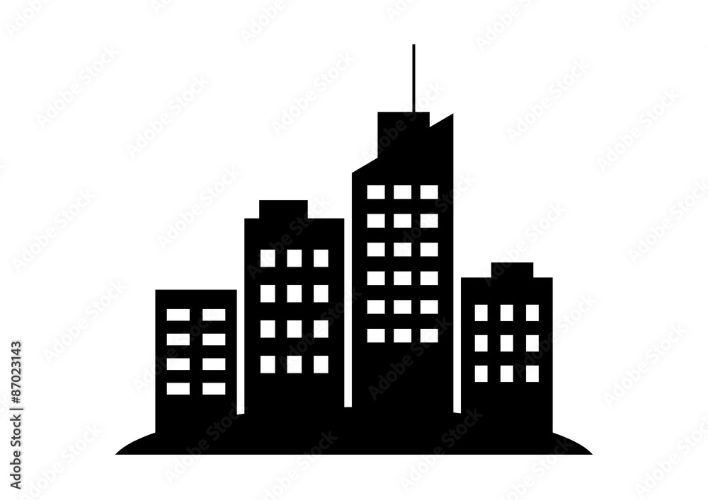 Black city icon on white background