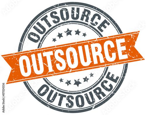 outsource round orange grungy vintage isolated stamp