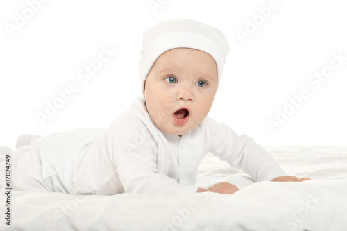 Adorable baby on white background