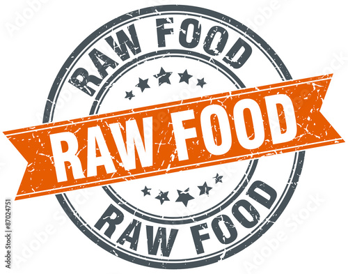raw food round orange grungy vintage isolated stamp