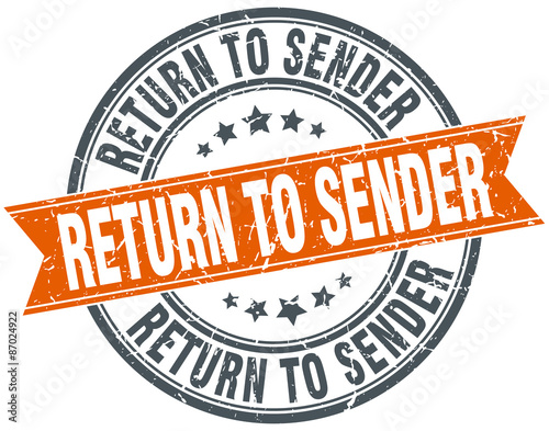 return to sender round orange grungy vintage isolated stamp