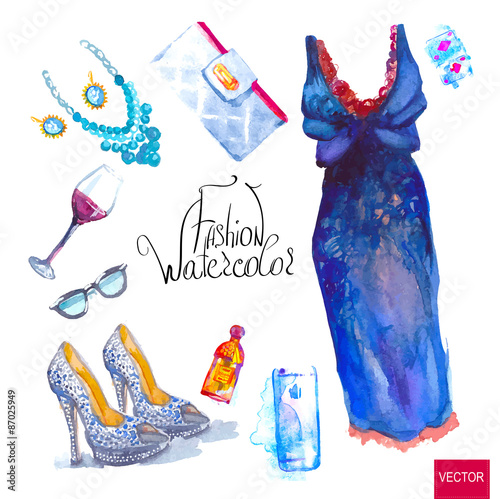 set of trendy look, watercolor