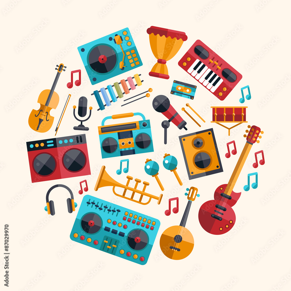 Vecteur Stock Set of modern flat design musical instruments and music tools  ic | Adobe Stock