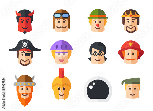 Set of isolated flat design people icon avatars for social netwo