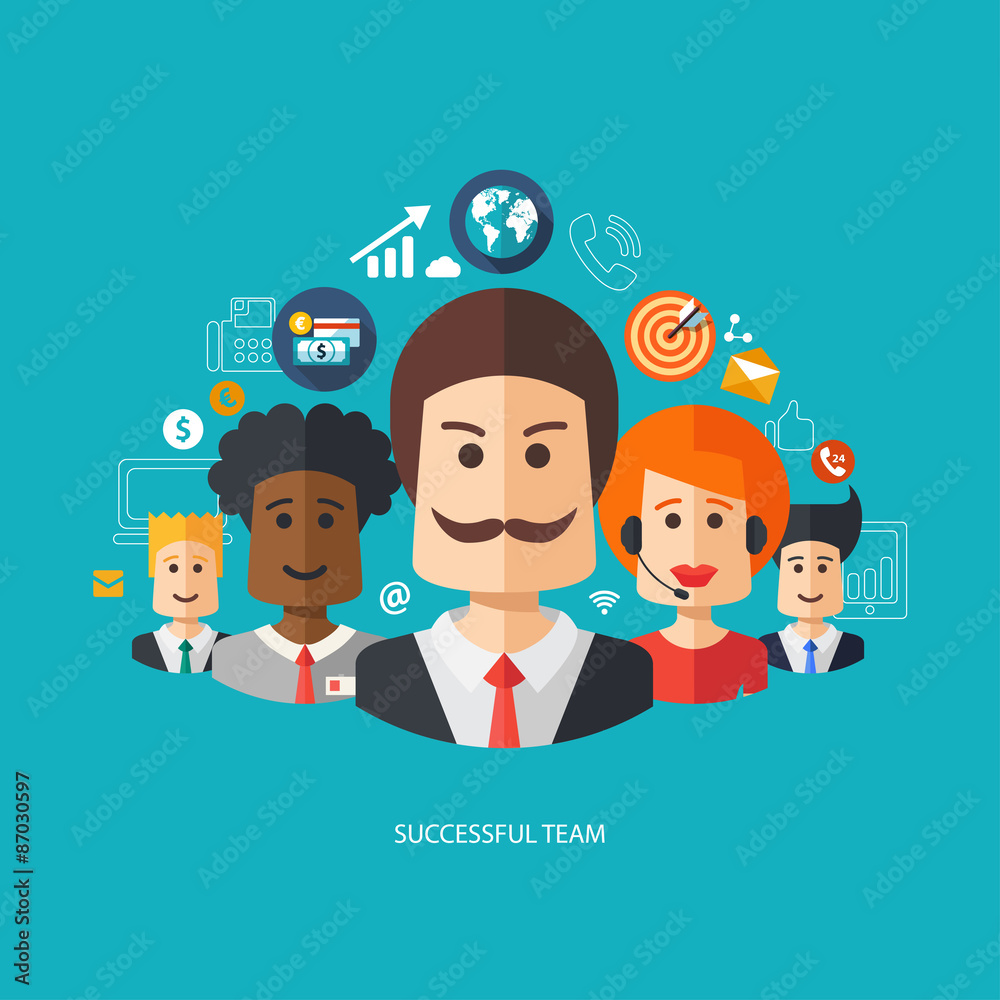 Illustration of flat design business composition with successful Illustration of flat design business composition with successful
