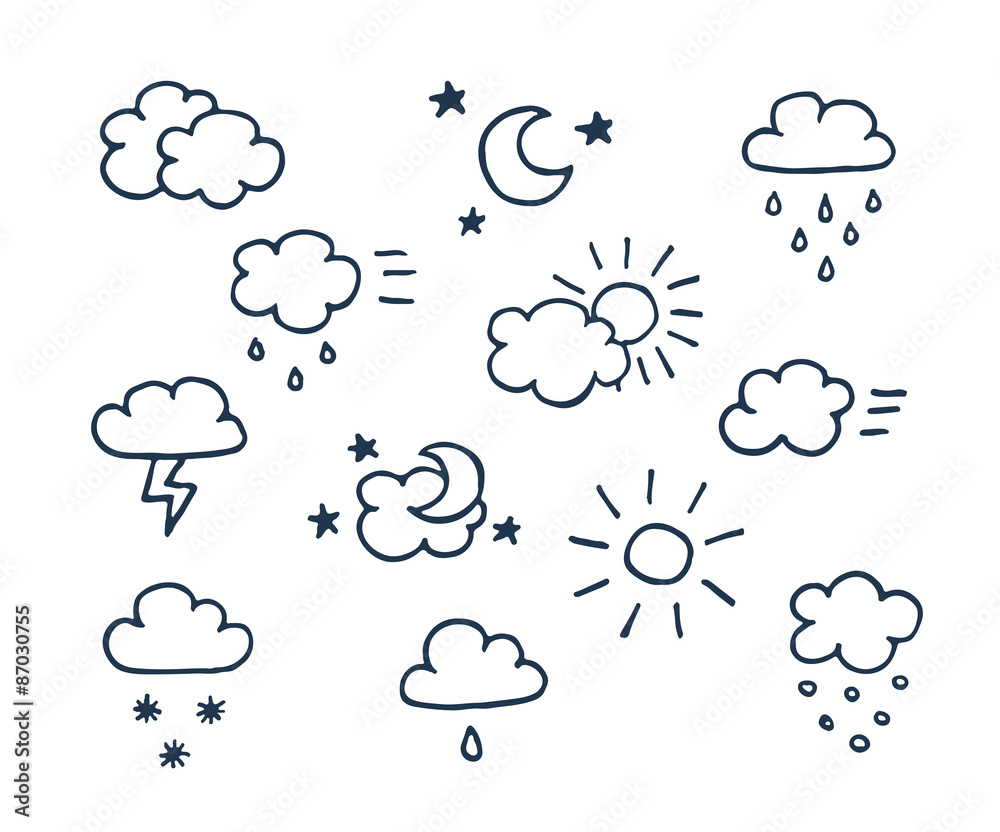 Set of hand-drawn weather icons Set of hand-drawn weather icons