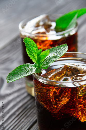 cocktail with cola and mint