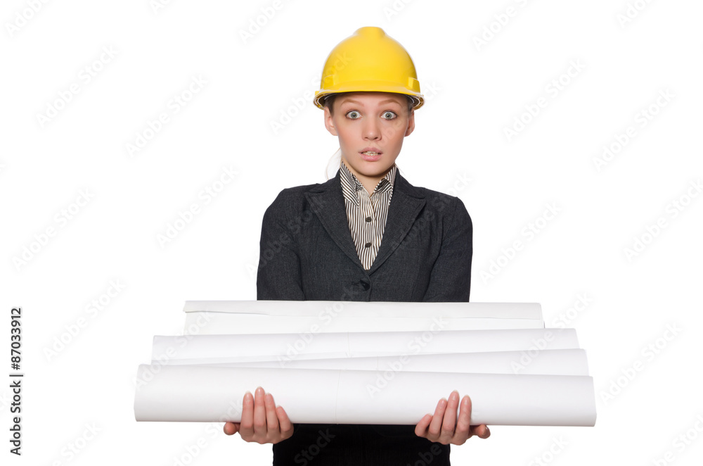 Woman engineer with draft papers